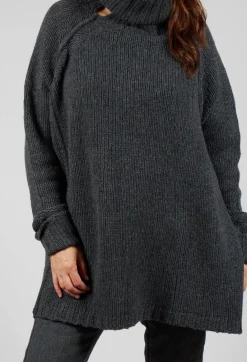 Rundholz Mainline Tops^Long Relaxed Roll Neck Jumper in Slate Mel