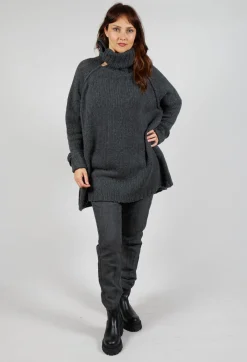 Rundholz Mainline Tops^Long Relaxed Roll Neck Jumper in Slate Mel