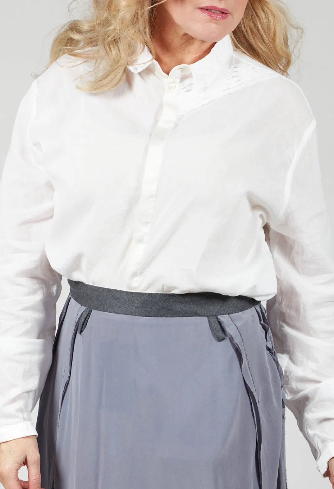 Umit Unal Shirts & Blouses^Long Shirt with Ruffle Shoulder Detail in White