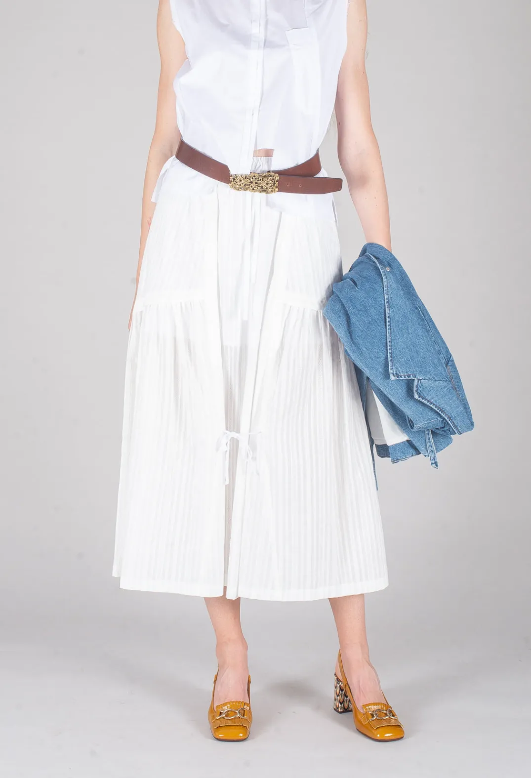 Isabel Benenato Skirts^Long Skirt in White