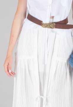Isabel Benenato Skirts^Long Skirt in White