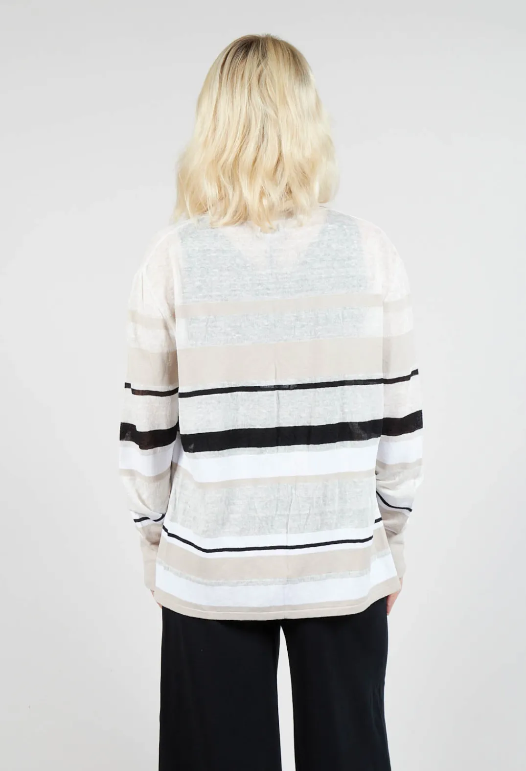 Sarah Pacini Cardigans^Long Sleeve Button Through Cardigan in Beige Stripe