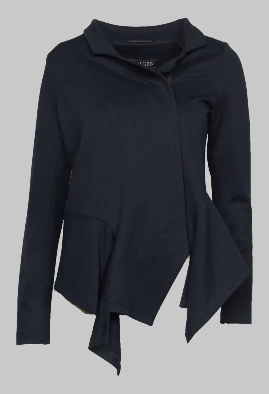 Xenia Design Jackets^Long Sleeve Jacket with Asymmetric Peplum Hem in Dark Blue