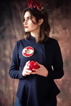 Xenia Design Jackets^Long Sleeve Jacket with Asymmetric Peplum Hem in Dark Blue