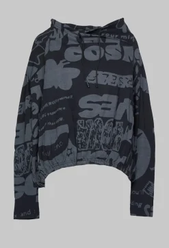Rundholz Black Label T-shirts^Long Sleeve Jersey Top with Cowl Neck in Black Print