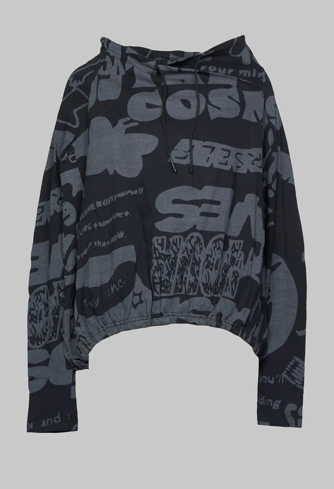 Rundholz Black Label T-shirts^Long Sleeve Jersey Top with Cowl Neck in Black Print
