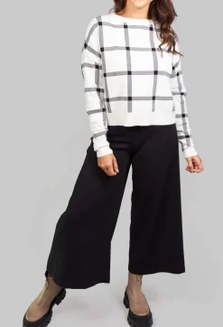 Sarah Pacini Jumpers^Long Sleeve Jumper with Check Design in White