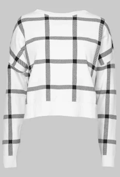 Sarah Pacini Jumpers^Long Sleeve Jumper with Check Design in White