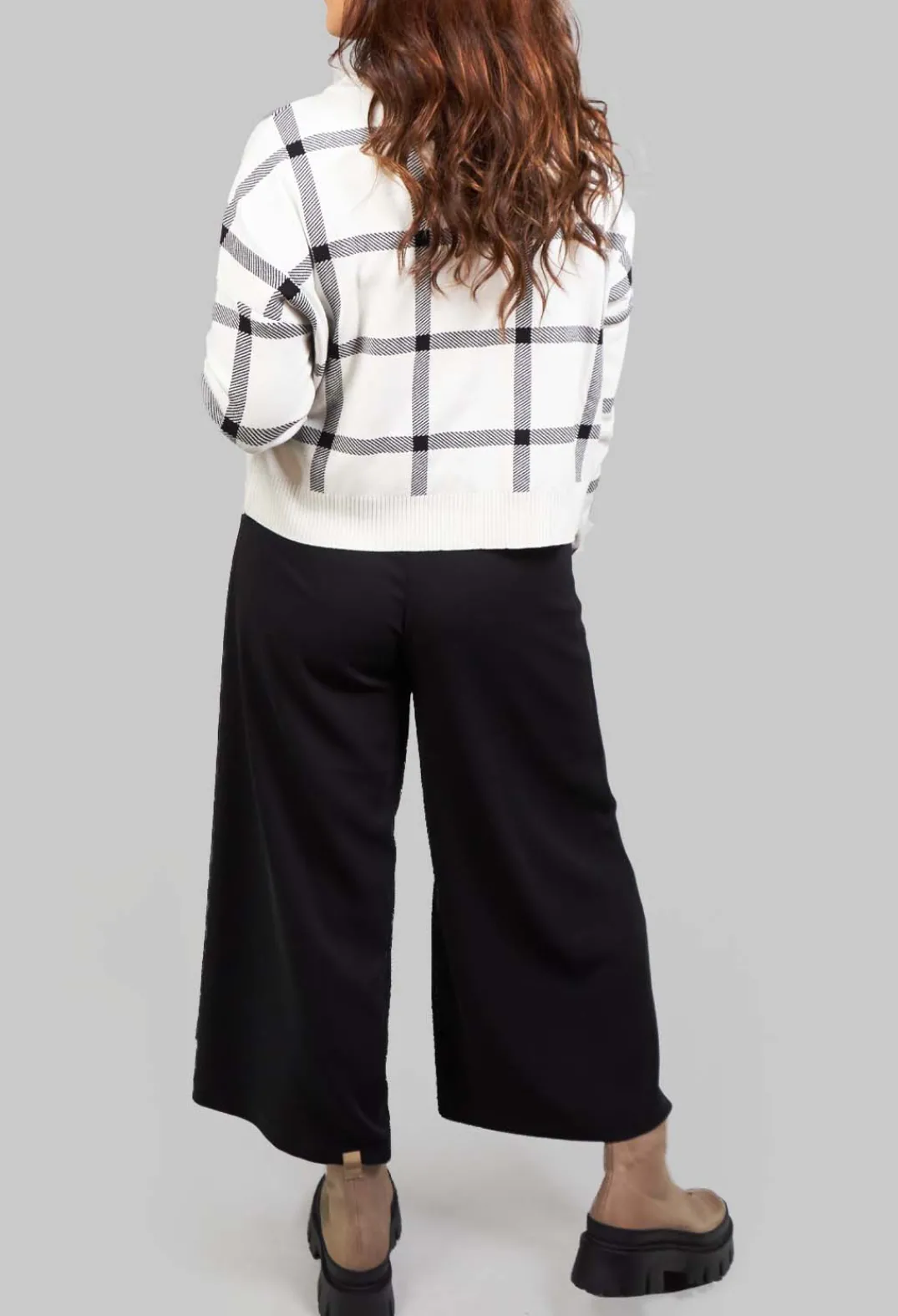 Sarah Pacini Jumpers^Long Sleeve Jumper with Check Design in White