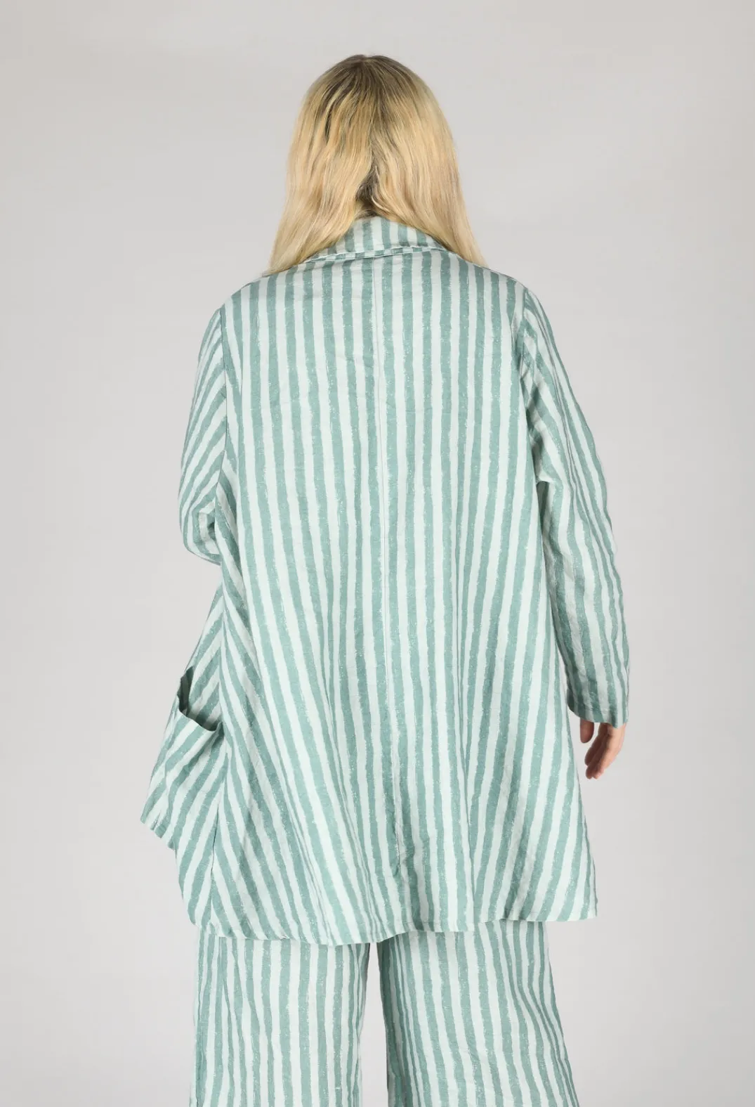 Thing Jackets^Long Sleeve Linen Stripe Jacket in Teal