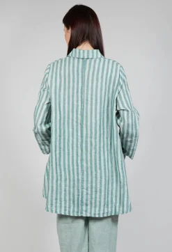 Thing Jackets^Long Sleeve Linen Stripe Jacket in Teal