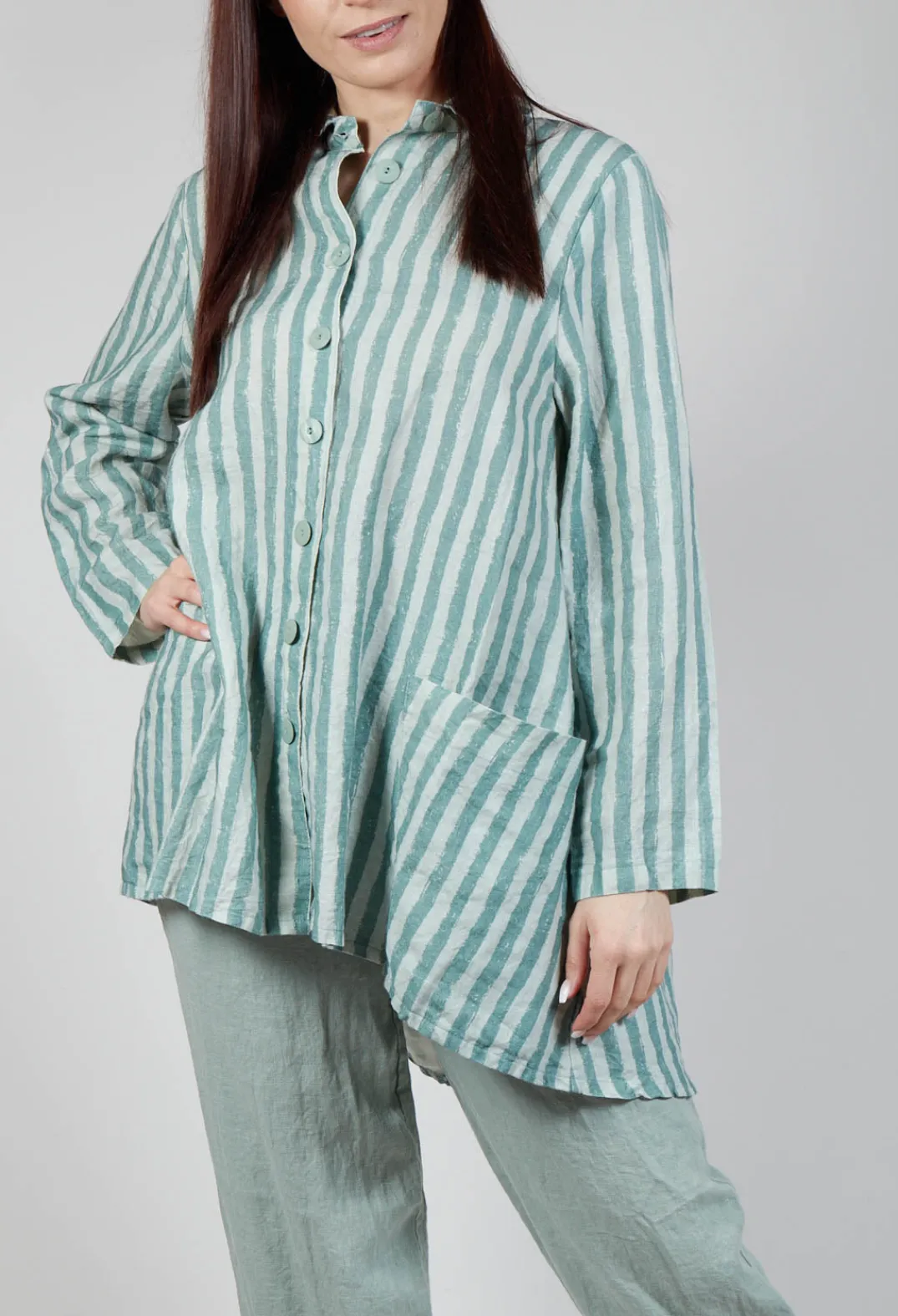 Thing Jackets^Long Sleeve Linen Stripe Jacket in Teal