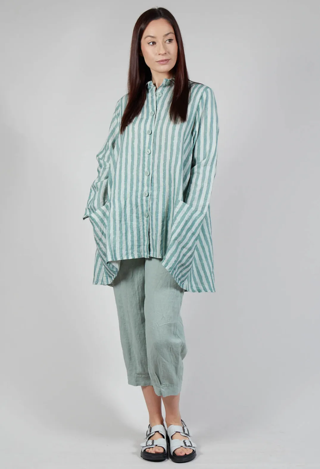 Thing Jackets^Long Sleeve Linen Stripe Jacket in Teal
