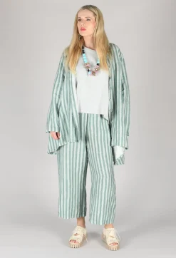 Thing Jackets^Long Sleeve Linen Stripe Jacket in Teal
