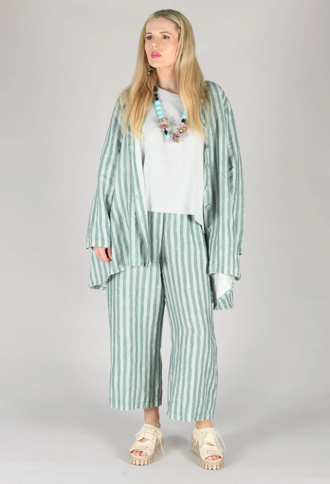 Thing Jackets^Long Sleeve Linen Stripe Jacket in Teal
