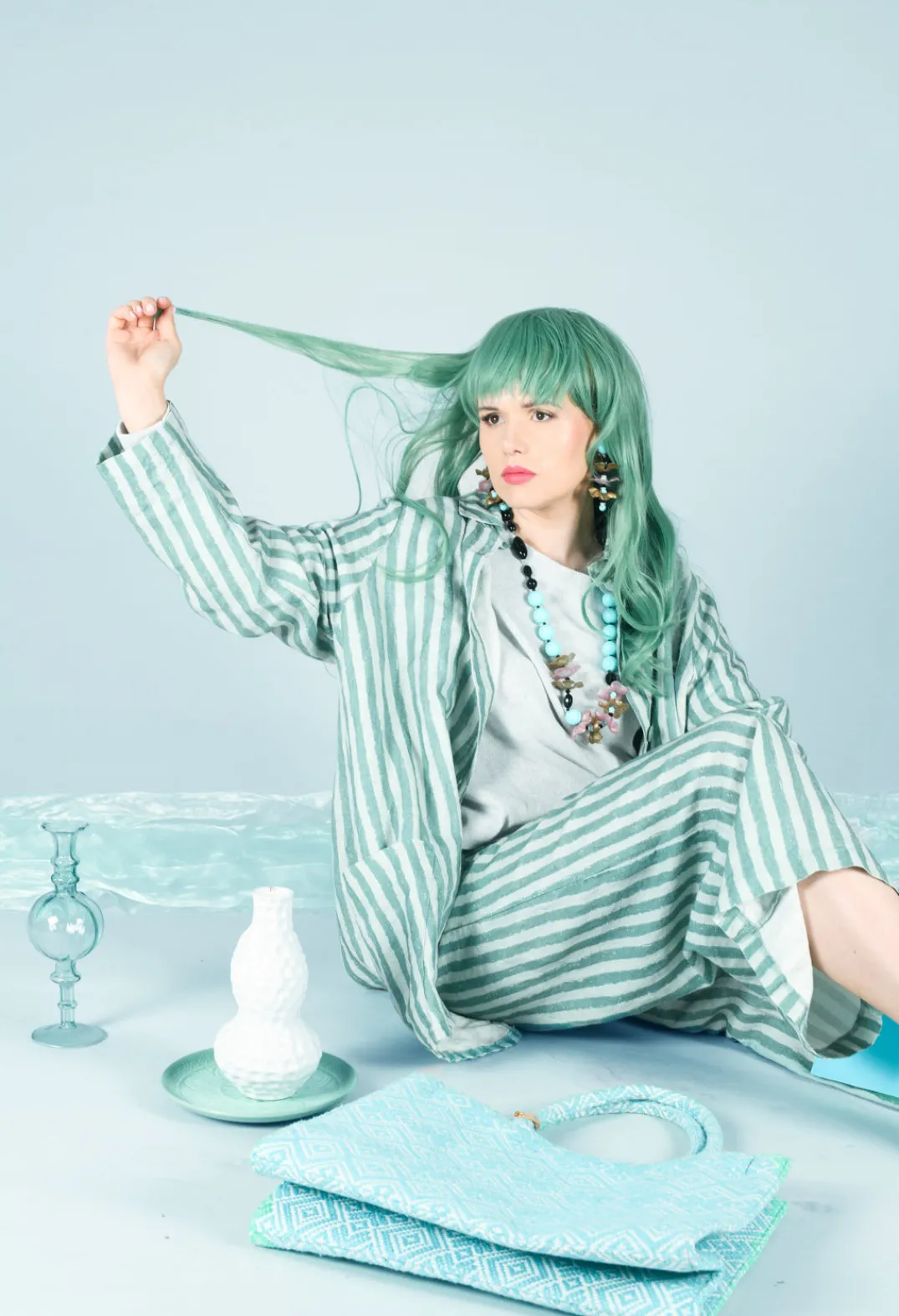 Thing Jackets^Long Sleeve Linen Stripe Jacket in Teal