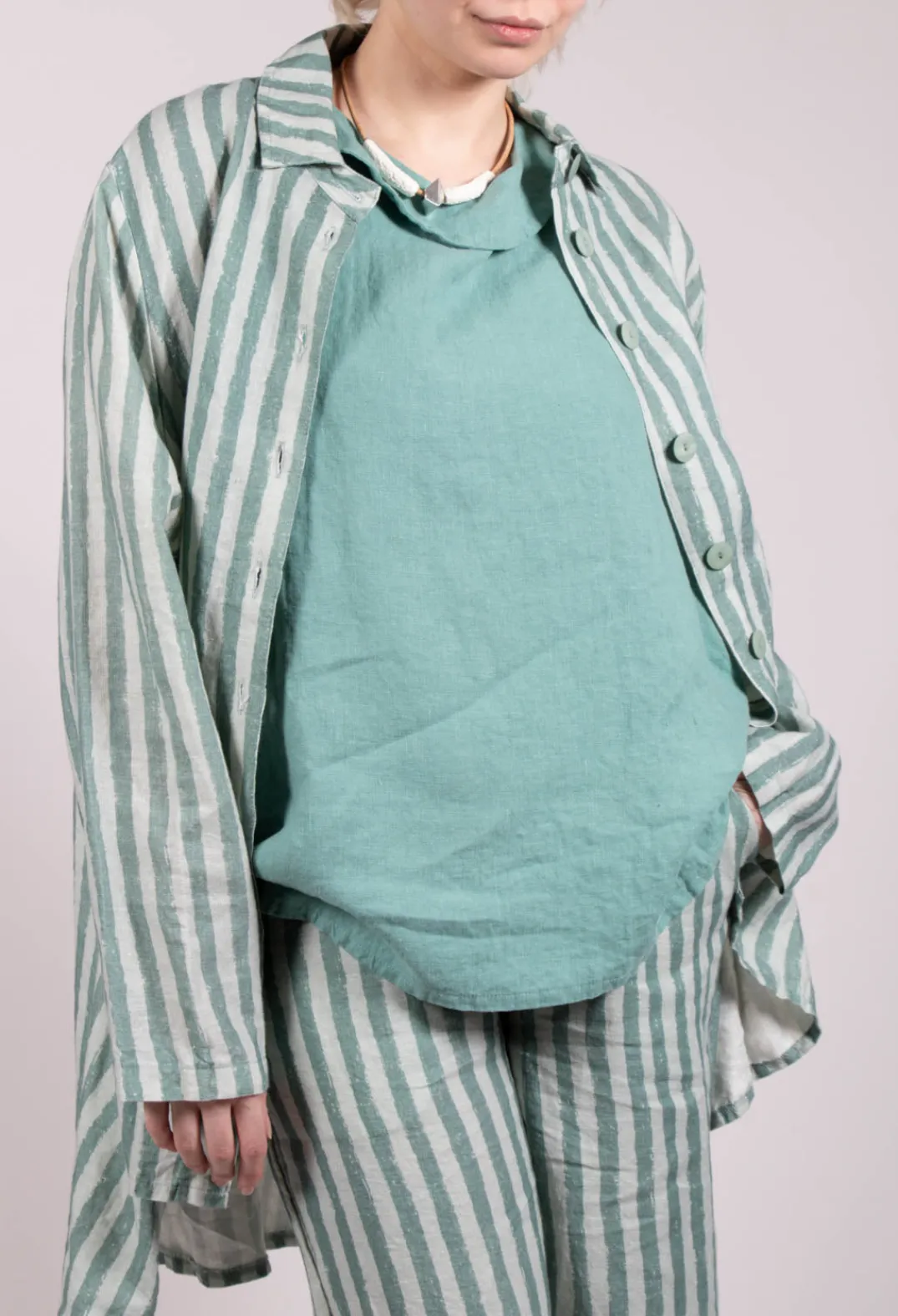 Thing Jackets^Long Sleeve Linen Stripe Jacket in Teal