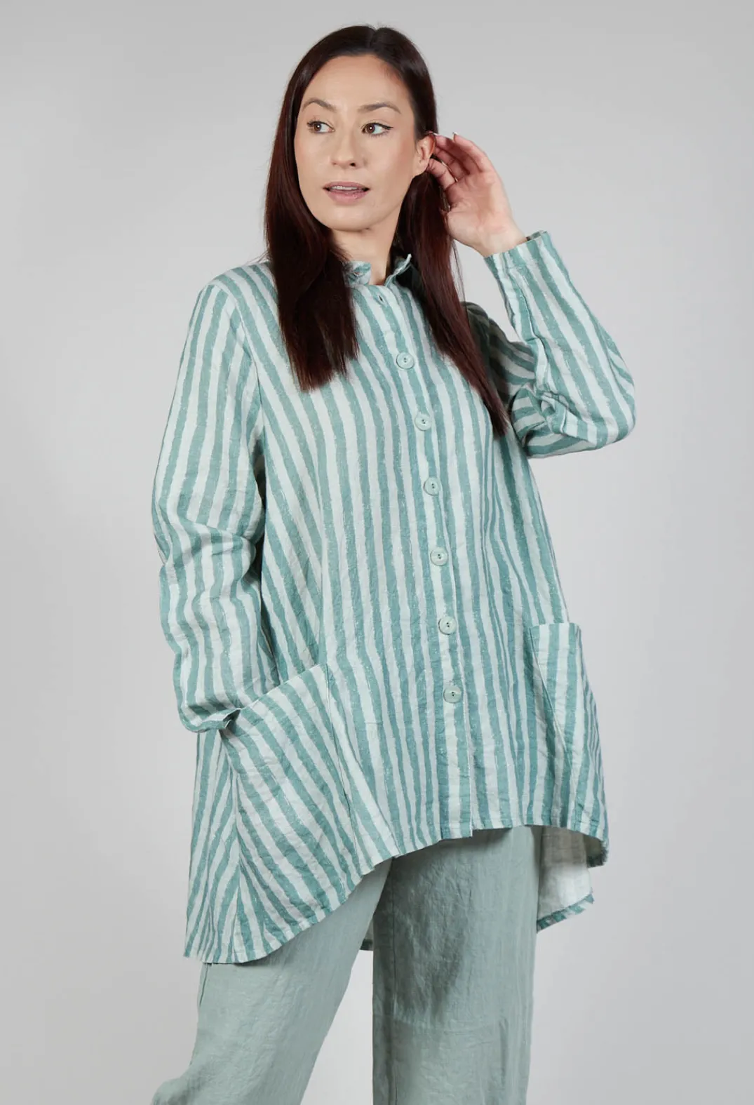 Thing Jackets^Long Sleeve Linen Stripe Jacket in Teal
