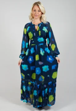 Rene Derhy Dresses^Long Sleeve Patterned Maxi Dress in Marine