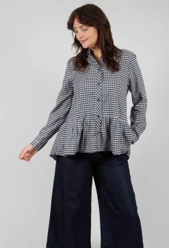 Mes Soeurs u0026 Moi Shirts & Blouses^Long Sleeve Shirt with Flared Hem in Navy Check