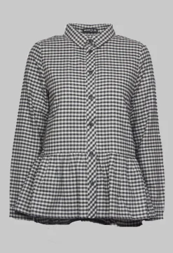 Mes Soeurs u0026 Moi Shirts & Blouses^Long Sleeve Shirt with Flared Hem in Navy Check