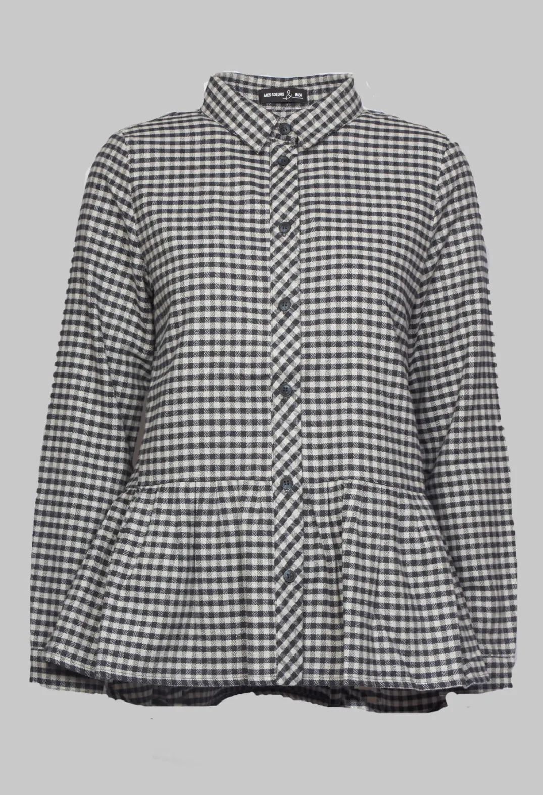 Mes Soeurs u0026 Moi Shirts & Blouses^Long Sleeve Shirt with Flared Hem in Navy Check