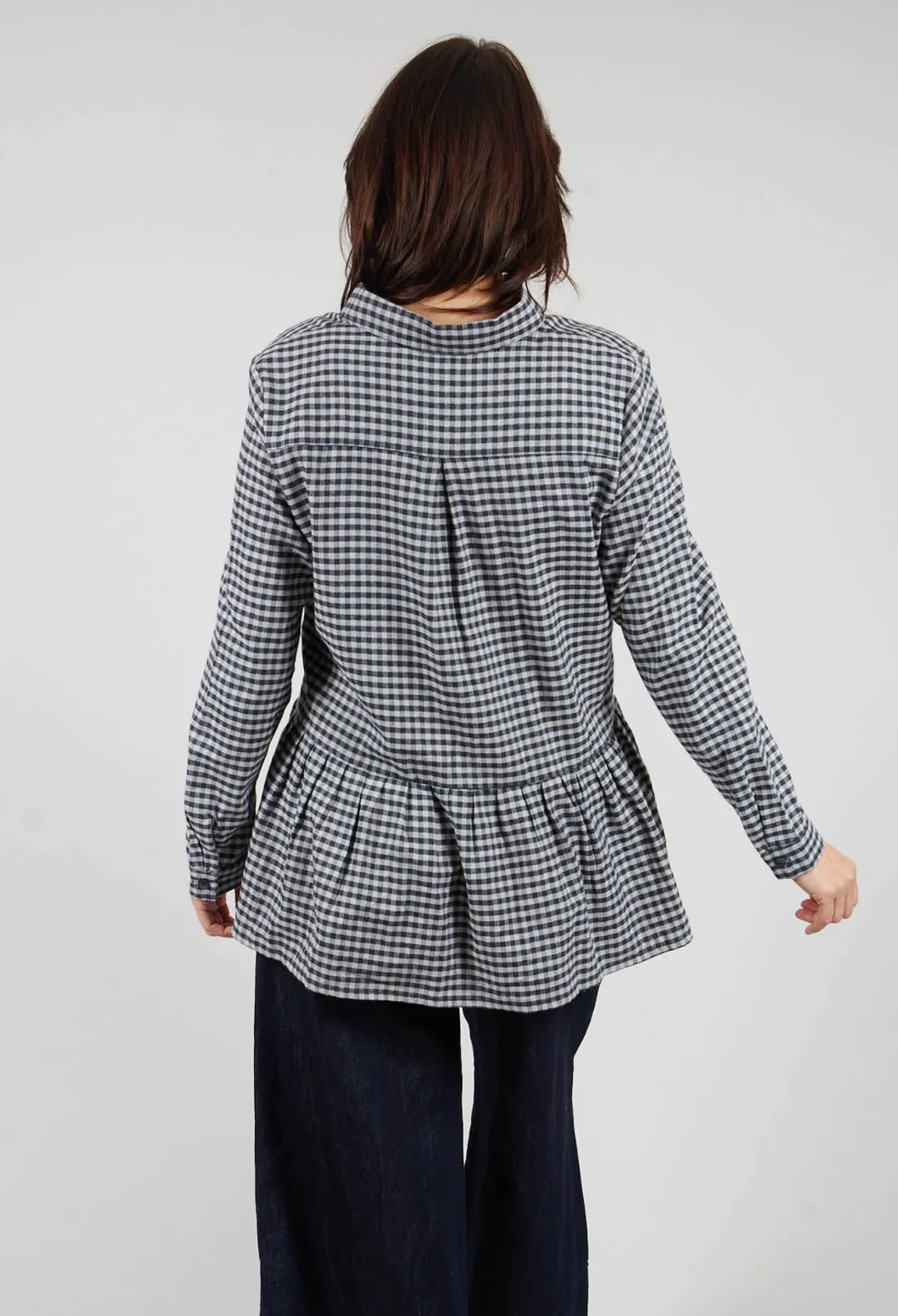Mes Soeurs u0026 Moi Shirts & Blouses^Long Sleeve Shirt with Flared Hem in Navy Check