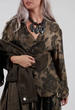 Sanctamuerte Tops^Long Sleeve Top in Tinto Freddo Green Tuscany