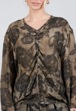 Sanctamuerte Tops^Long Sleeve Top in Tinto Freddo Green Tuscany