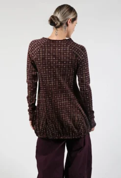 Rundholz Black Label Tops^Long Sleeve Top with Gathered Hem in Bronze Check