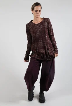 Rundholz Black Label Tops^Long Sleeve Top with Gathered Hem in Bronze Check