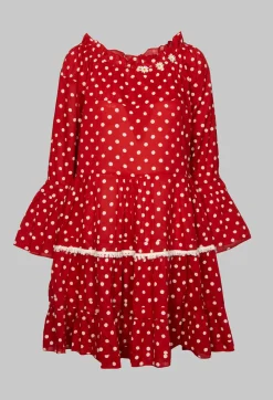 Rhum u0026 Raisin Shirts & Blouses^Long Sleeve Tunic in Audrey Red and White Polkadot