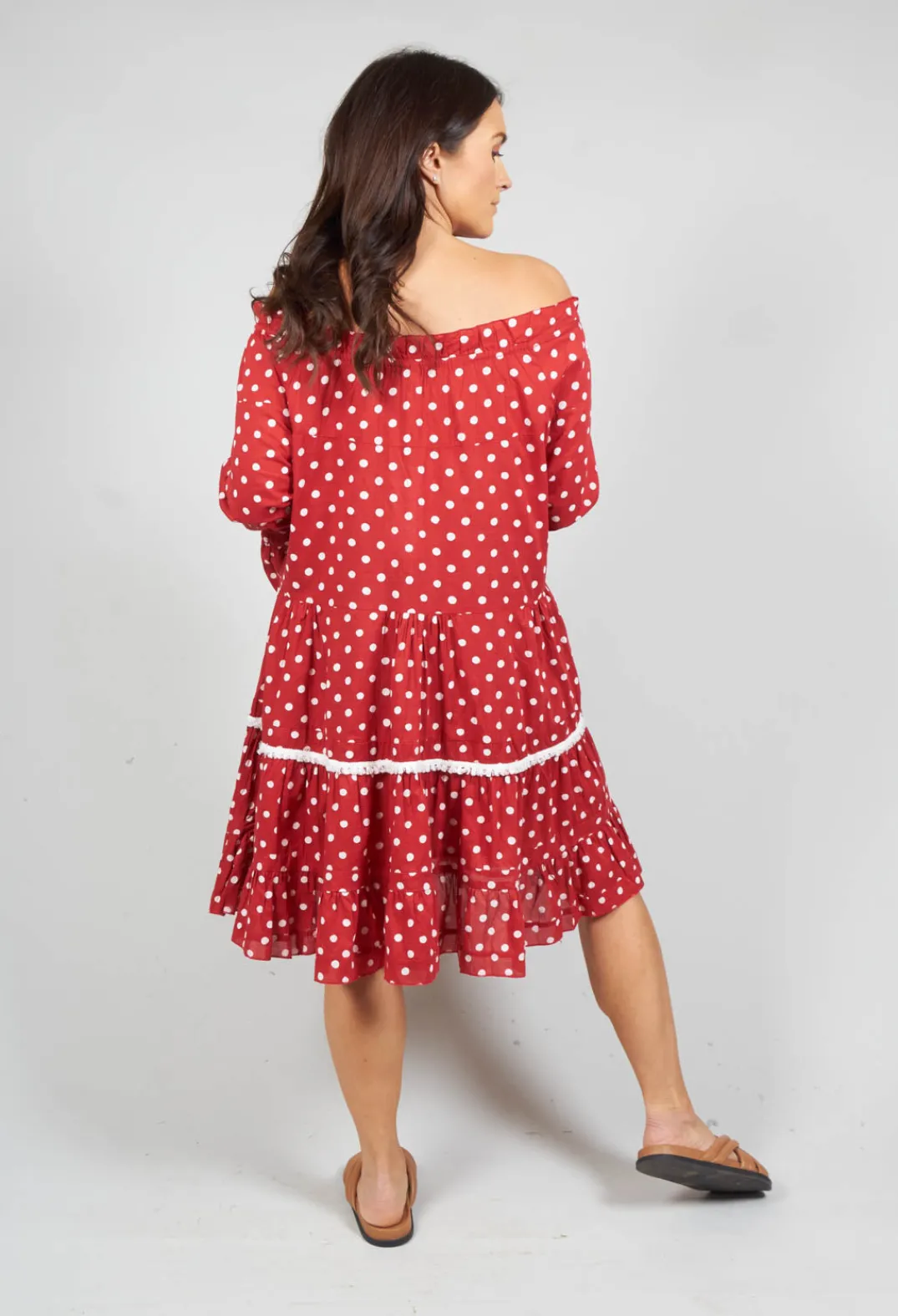 Rhum u0026 Raisin Shirts & Blouses^Long Sleeve Tunic in Audrey Red and White Polkadot