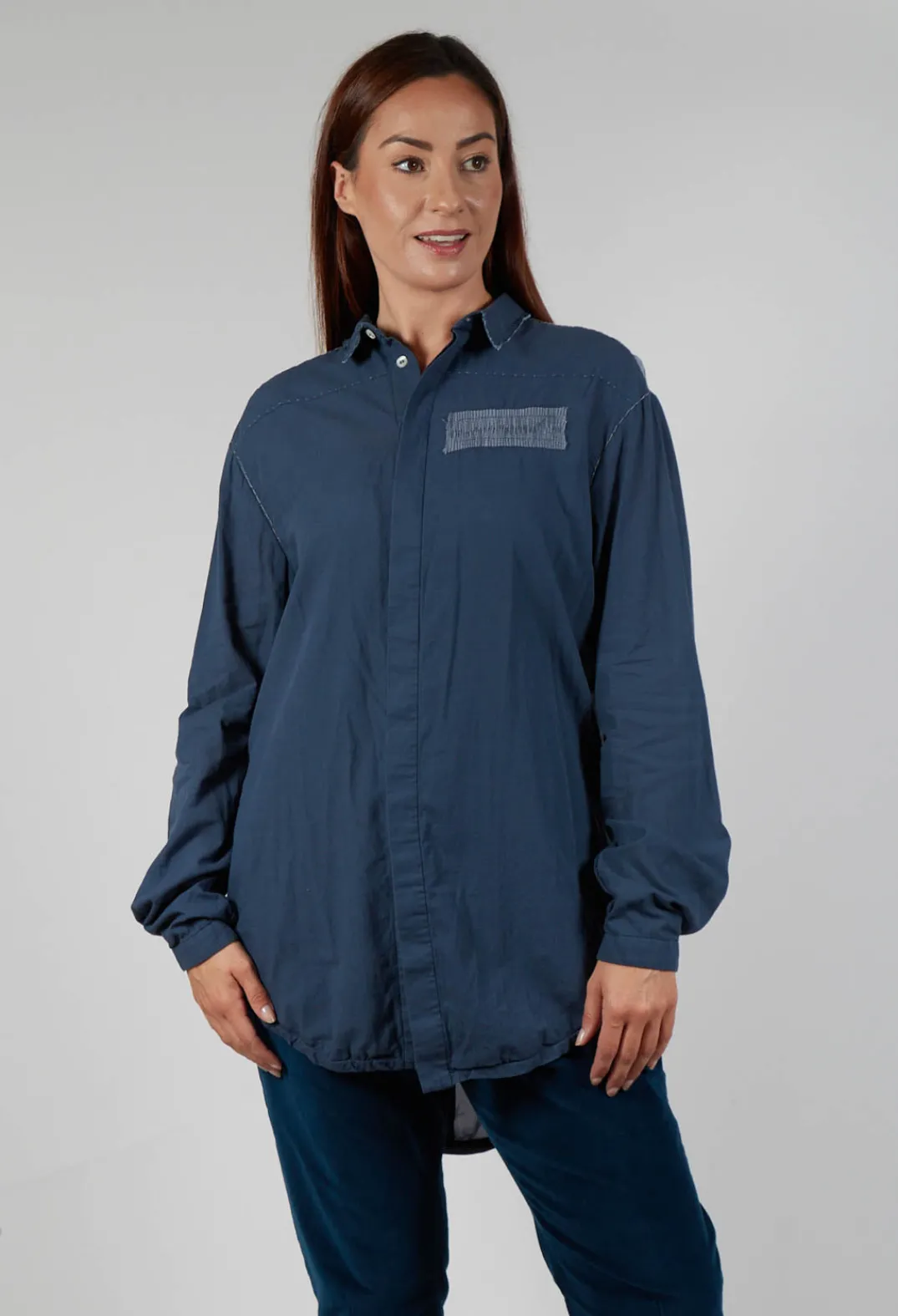 Umit Unal Shirts & Blouses^Long Sleeved Collared Top in Dusty Blue