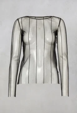 Xenia Design Shirts & Blouses^Long Sleeved Olif Net Top with Round Neck in Black