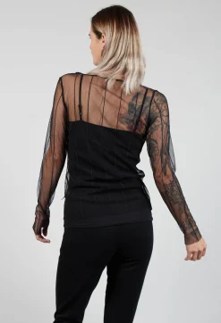 Xenia Design Shirts & Blouses^Long Sleeved Olif Net Top with Round Neck in Black