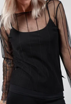 Xenia Design Shirts & Blouses^Long Sleeved Olif Net Top with Round Neck in Black