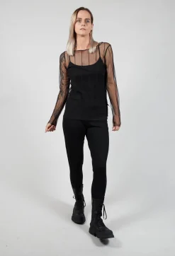 Xenia Design Shirts & Blouses^Long Sleeved Olif Net Top with Round Neck in Black