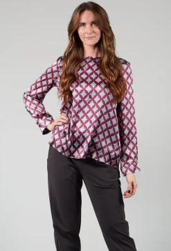Niù Shirts & Blouses^Long Sleeved Patterned Silk Blouse in Hibiscus