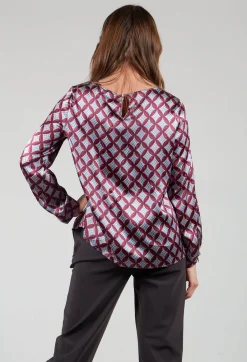 Niù Shirts & Blouses^Long Sleeved Patterned Silk Blouse in Hibiscus