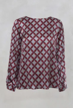 Niù Shirts & Blouses^Long Sleeved Patterned Silk Blouse in Hibiscus