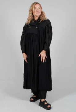 Sanctamuerte Coats^Long Sleeveless Coat in Contone and Viscosa Seta Nero