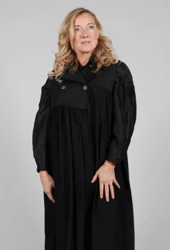 Sanctamuerte Coats^Long Sleeveless Coat in Contone and Viscosa Seta Nero