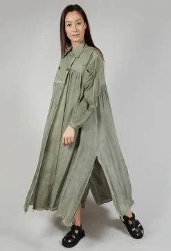 Sanctamuerte Coats^Long Sleeveless Coat in Contone and Viscosa Seta Olive