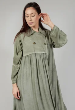 Sanctamuerte Coats^Long Sleeveless Coat in Contone and Viscosa Seta Olive