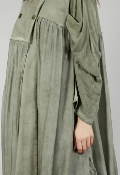Sanctamuerte Coats^Long Sleeveless Coat in Contone and Viscosa Seta Olive