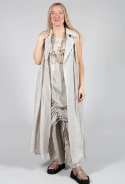 Sanctamuerte Coats^Long Sleeveless Coat in Contone and Viscosa Seta Desert