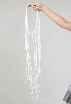 Bread and Butter Necklaces^Long String Choker in White