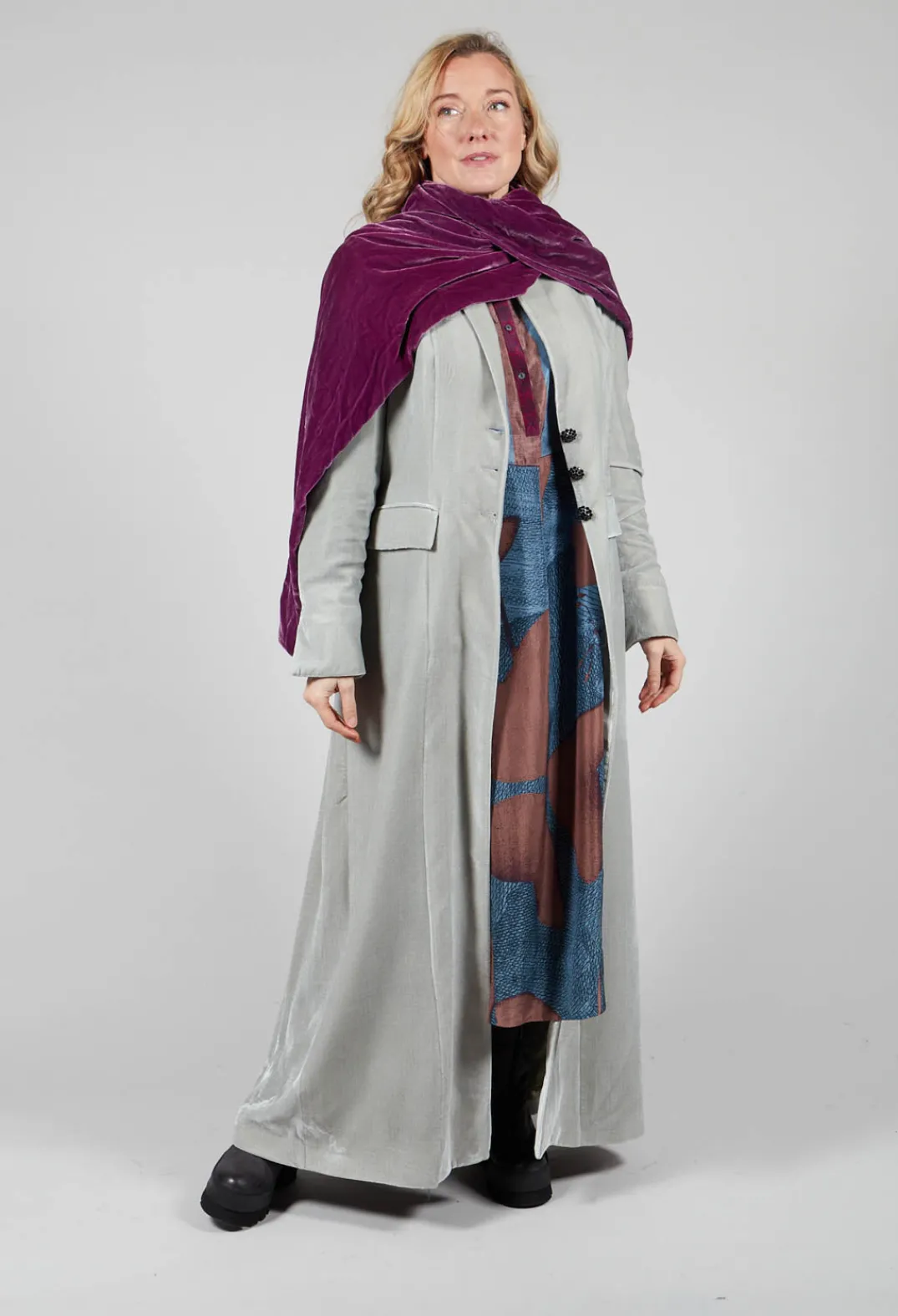 T.ba Coats^Long Velvet Coat in Pearl
