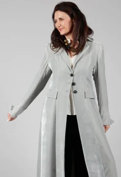 T.ba Coats^Long Velvet Coat in Pearl